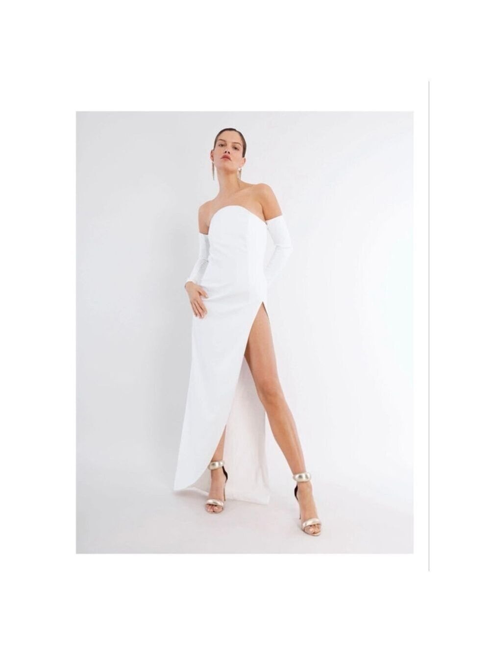 Women's BCBGMAXAZRIA White Strapless Dress with Slit Size 6
